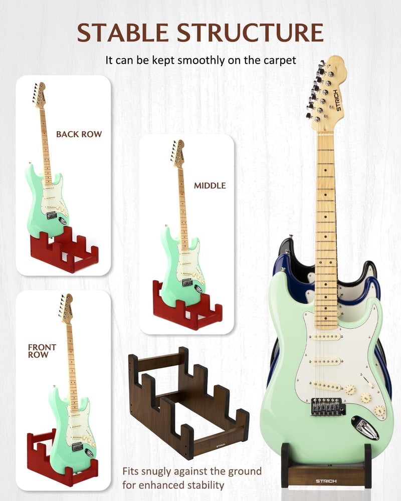 STRICH Wooden Guitar Stand for Multiple Guitars, 3-Holder, Front Display Space-Saving Floor Guitar Rack for Home, Studio, Stage, Walnut Color, L-3EW (For 3 Electric/Bass) - Image 3